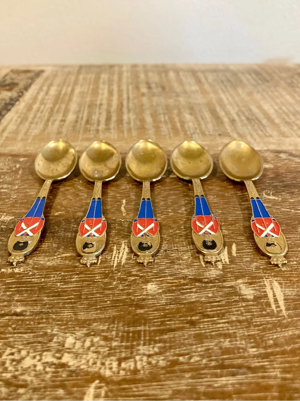 5 Vintage Gold Plated Souvenir Demitasse Spoons Denmark Soldiers